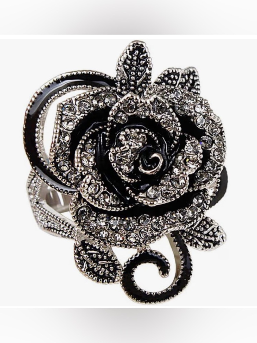 Beautiful Neiman Marcus large Enamel Marcasite flower ring size 9